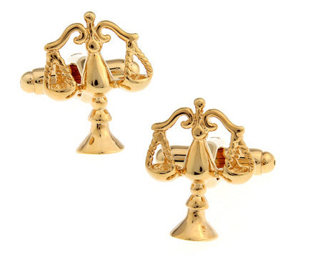 JayPins Gold Scales of Justice Cufflinks – polished gold cufflinks symbolizing law, balance, and fairness, perfect for lawyers, judges, and legal professionals as an elegant courtroom accessory.