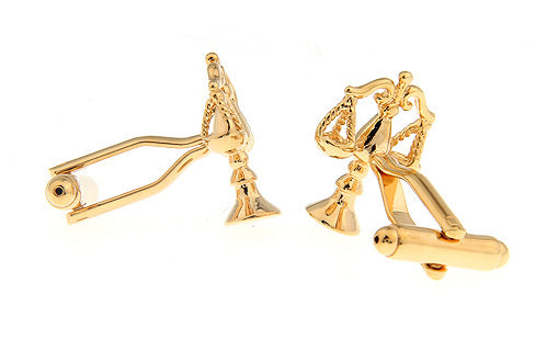 JayPins Gold Scales of Justice Cufflinks – polished gold cufflinks symbolizing law, balance, and fairness, perfect for lawyers, judges, and legal professionals as an elegant courtroom accessory.