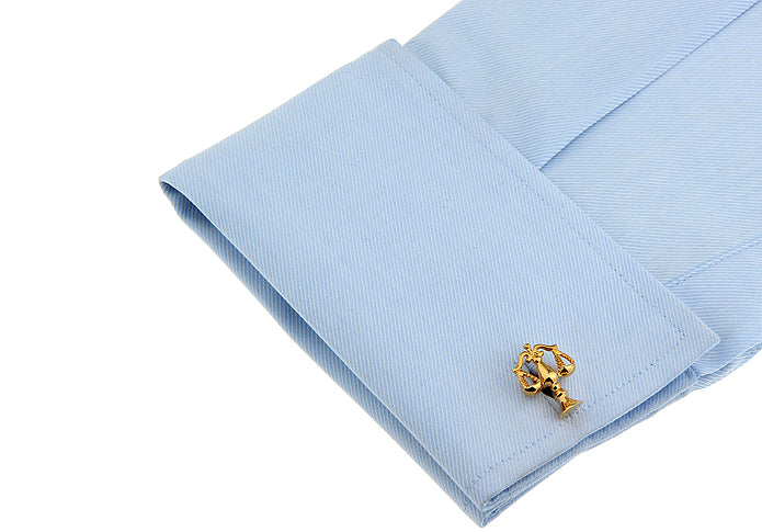 JayPins Gold Scales of Justice Cufflinks – polished gold cufflinks symbolizing law, balance, and fairness, perfect for lawyers, judges, and legal professionals as an elegant courtroom accessory.