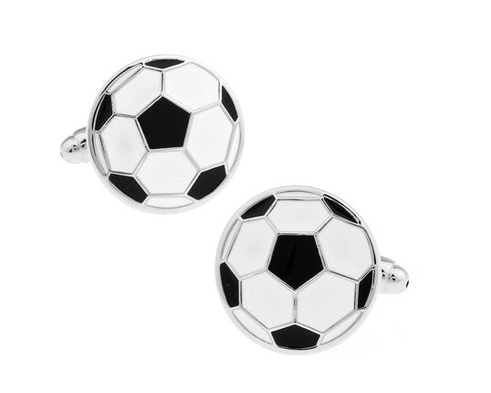 Soccer ball cufflinks on a white background