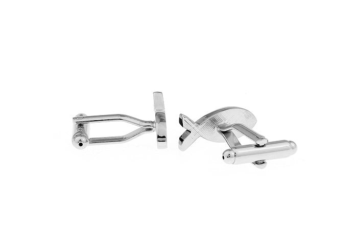 JayPins Silver Ichthys “Jesus Fish” Cufflinks – polished silver Christian cufflinks featuring the Ichthys faith symbol in black enamel, ideal for church, weddings, or men’s religious gifts.