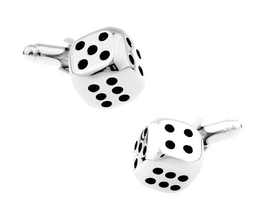 Dice Cufflinks Silver Black enamel 