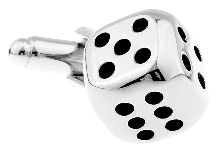 Dice Cufflinks Silver Black enamel  close up