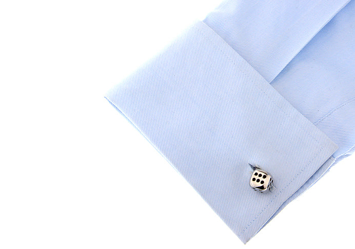 shirt Dice Cufflinks Silver Black enamel 