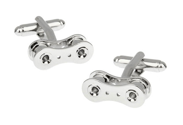 Silver bike chain cufflinks for cyclists and bike lovers