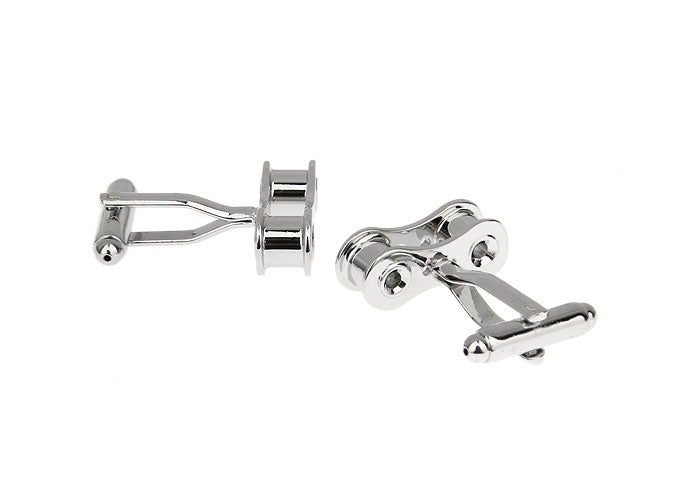 Bicycle chain link cufflinks polished silver gift for men