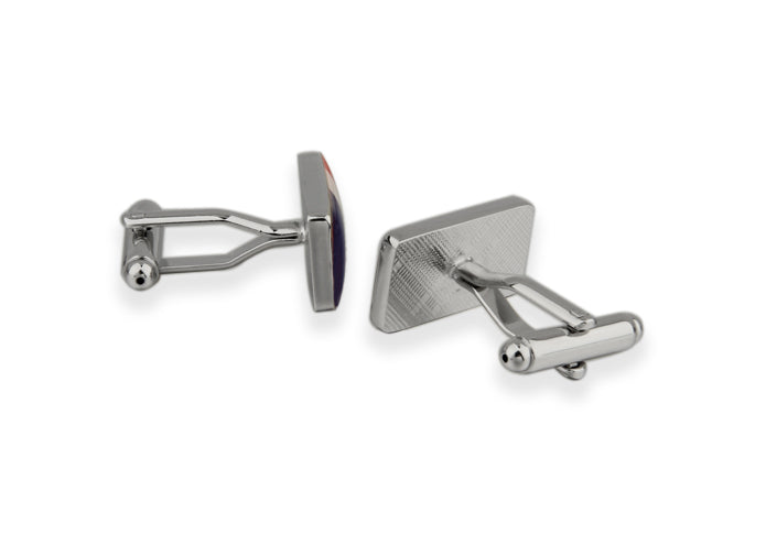 France Flag Cufflinks featuring the blue, white, and red tricolor design with a polished silver frame, designed by JayPins for French pride and elegance.