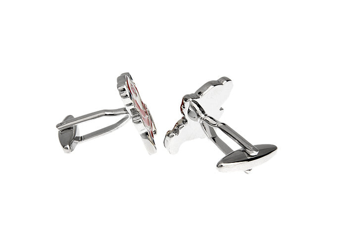 Silver bow-shaped cufflinks on a white background
