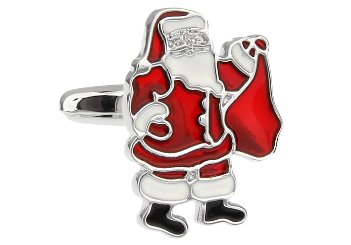 Cufflink shaped like a cartoon character in red and white on a white background