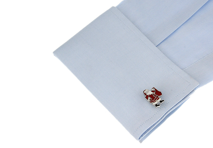 Cufflinks with a horse design on a light blue pocket square