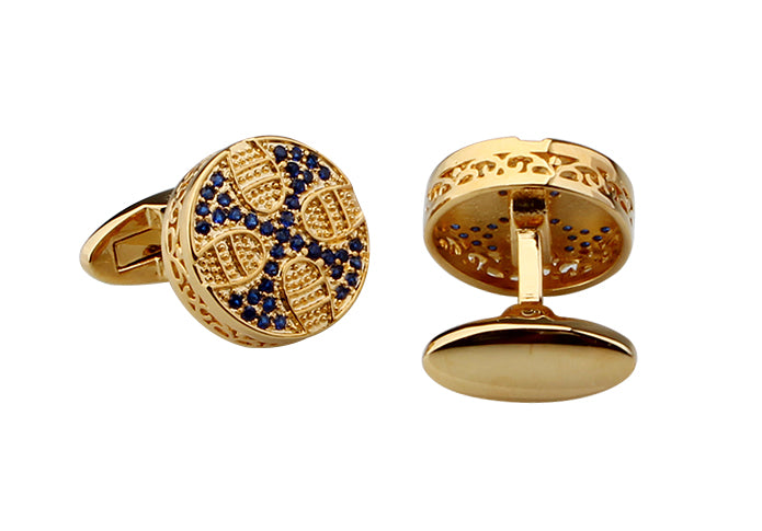 Luxurious Gold Cross Cufflinks with Blue Crystal Accents A Statement of Faith and Style