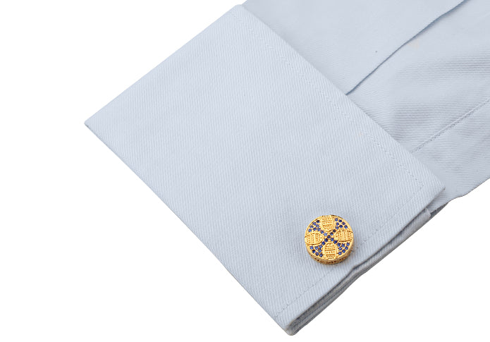 Luxurious Gold Cross Cufflinks with Blue Crystal Accents A Statement of Faith and Style