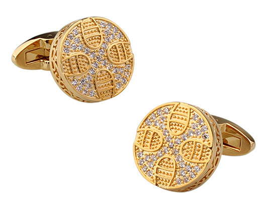 Exquisite Gold Cross Cufflinks with Clear Crystals Accents – Elegance and Faith Combined