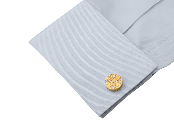 Exquisite Gold Cross Cufflinks with Clear Crystals Accents – Elegance and Faith Combined