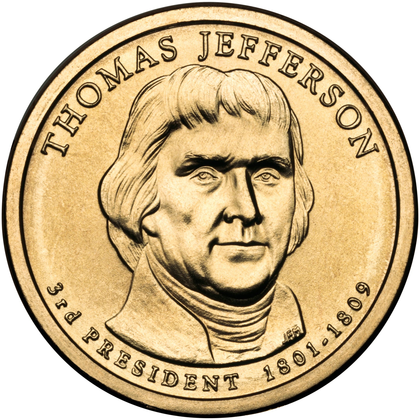 Thomas Jefferson Presidential Dollar Lapel Pin, Uncirculated One Dollar Gold Coin Pin