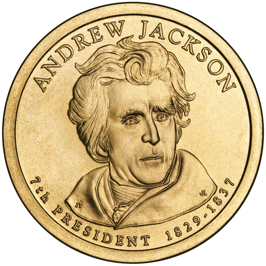 Andrew Jackson Presidential Dollar Lapel Pin, Uncirculated One Gold Dollar Coin Enamel Pin