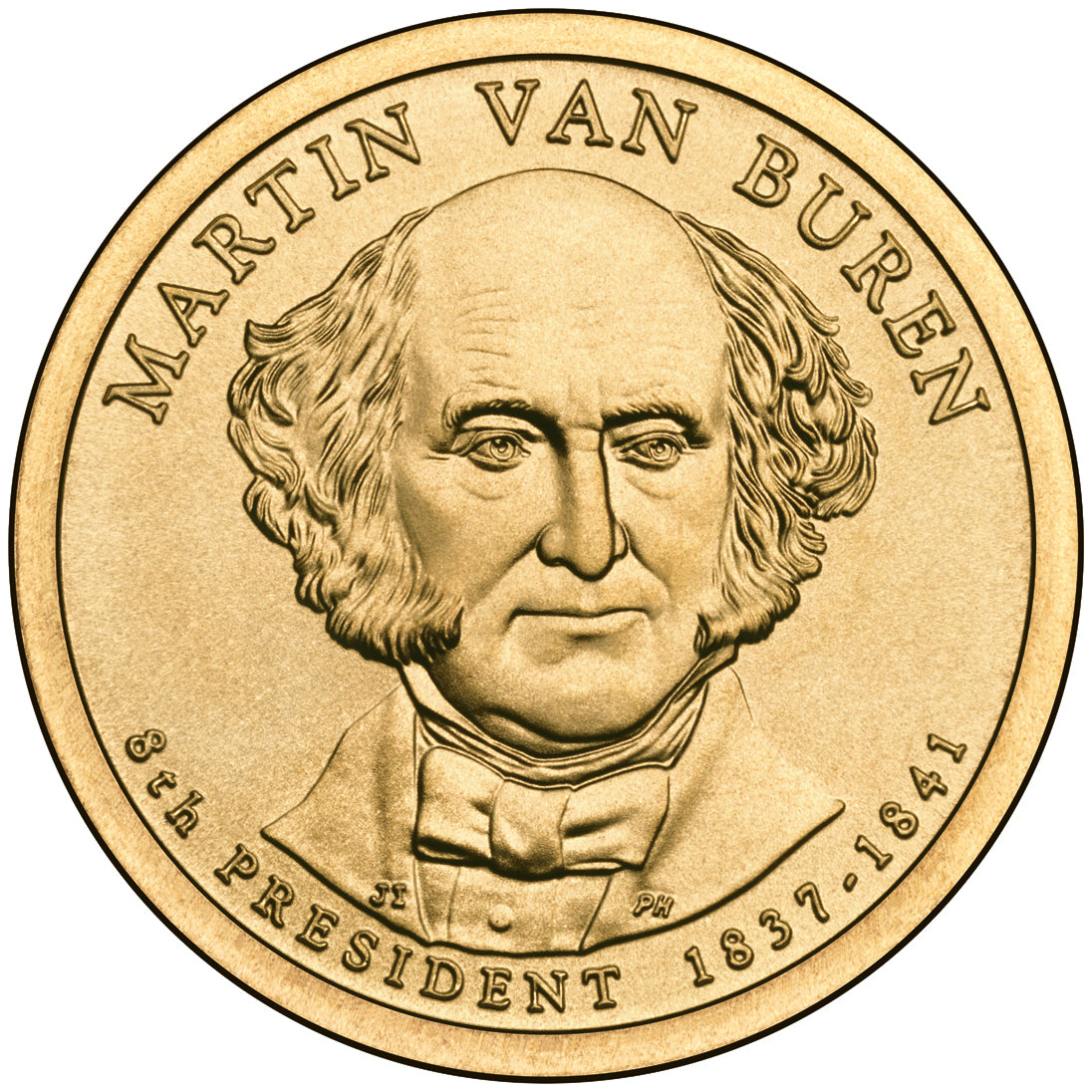Martin Van Buren Presidential Dollar Lapel Pin, Uncirculated One Gold Dollar Coin Enamel Pin