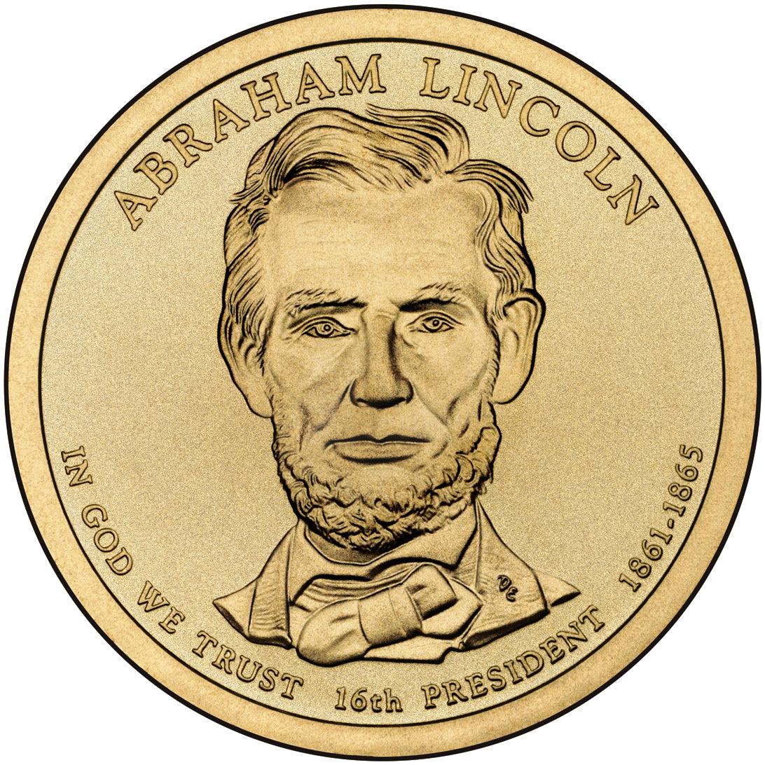 Abraham Lincoln Presidential Dollar Lapel Pin, Uncirculated One Gold Dollar Coin Enamel Pin