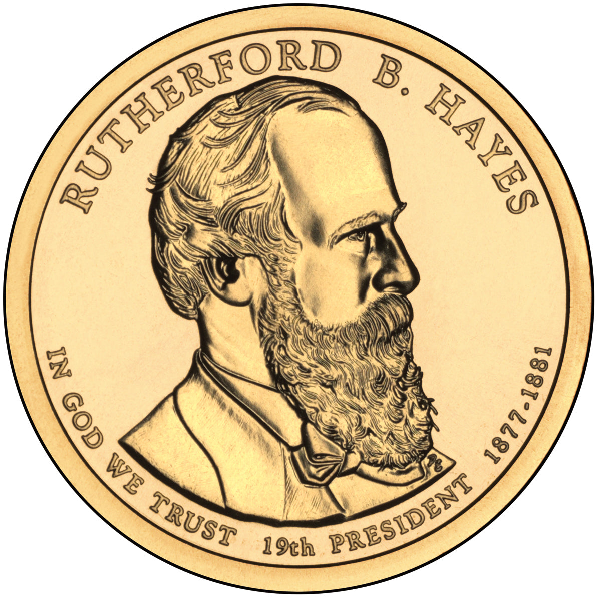 Rutherford Hayes Presidential Dollar Lapel Pin, Uncirculated One Gold Dollar Coin Enamel Pin