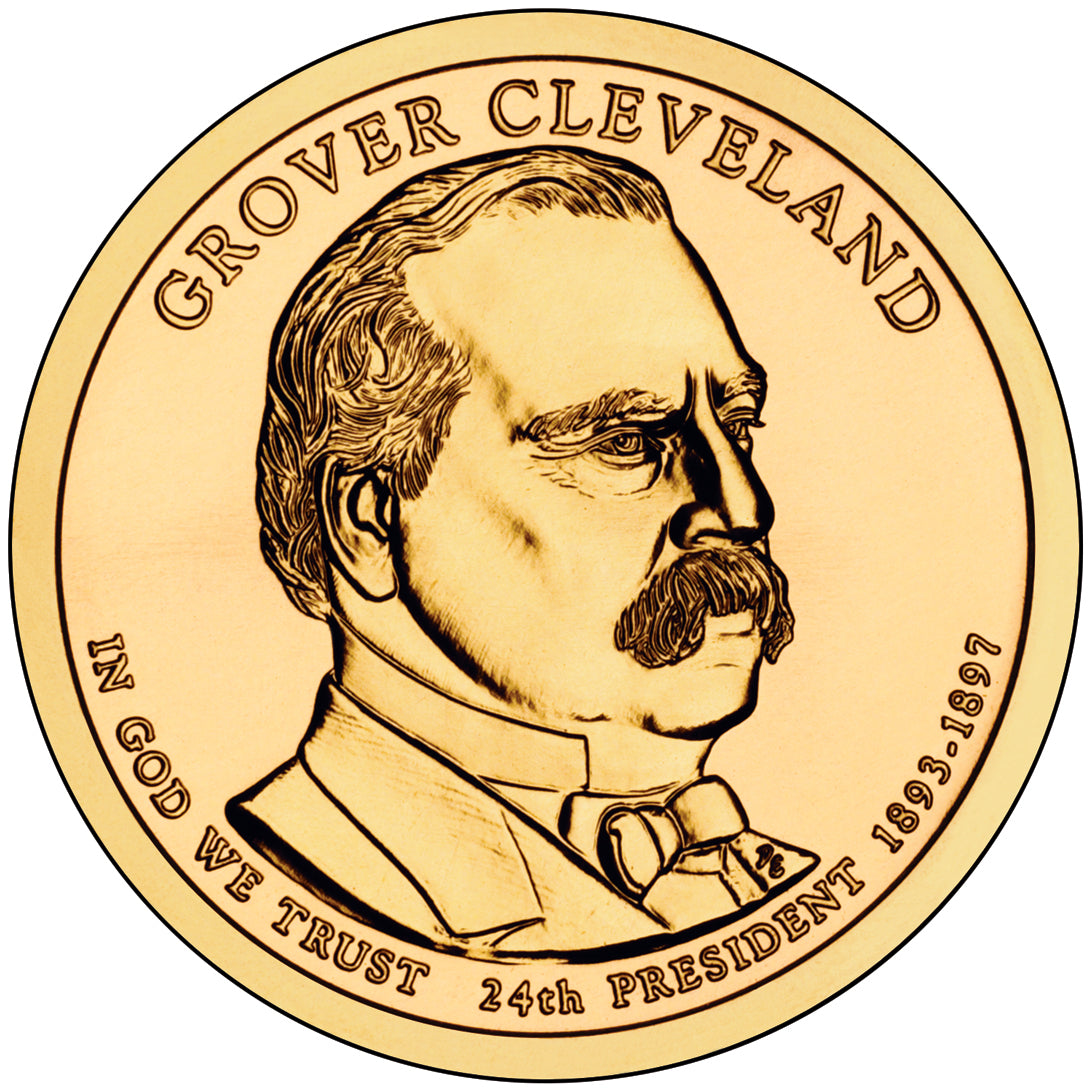 Grover Cleveland Presidential Dollar Lapel Pin, Uncirculated One Gold Dollar Coin Enamel Pin