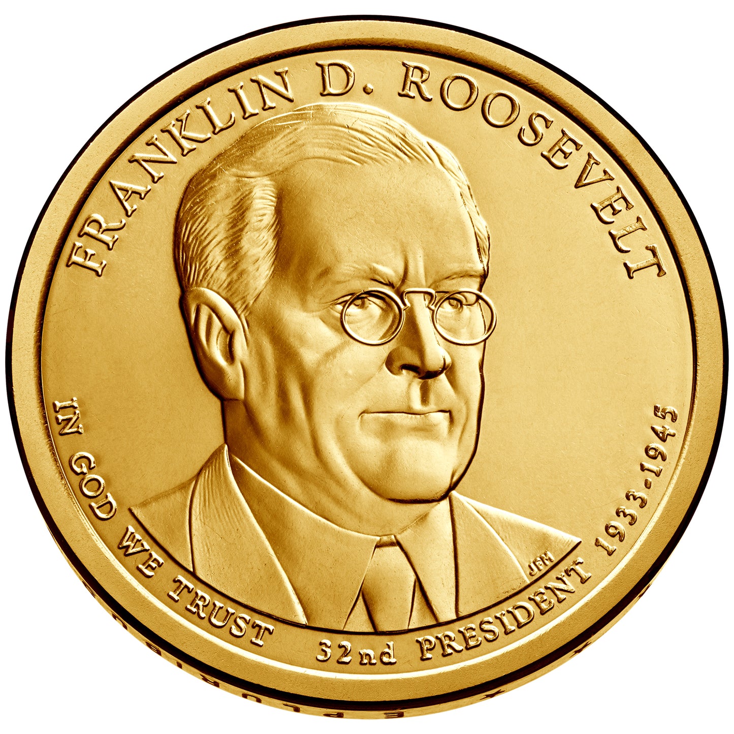 Franklin Roosevelt Presidential Dollar Lapel Pin, Uncirculated One Gold Dollar Coin Enamel Pin