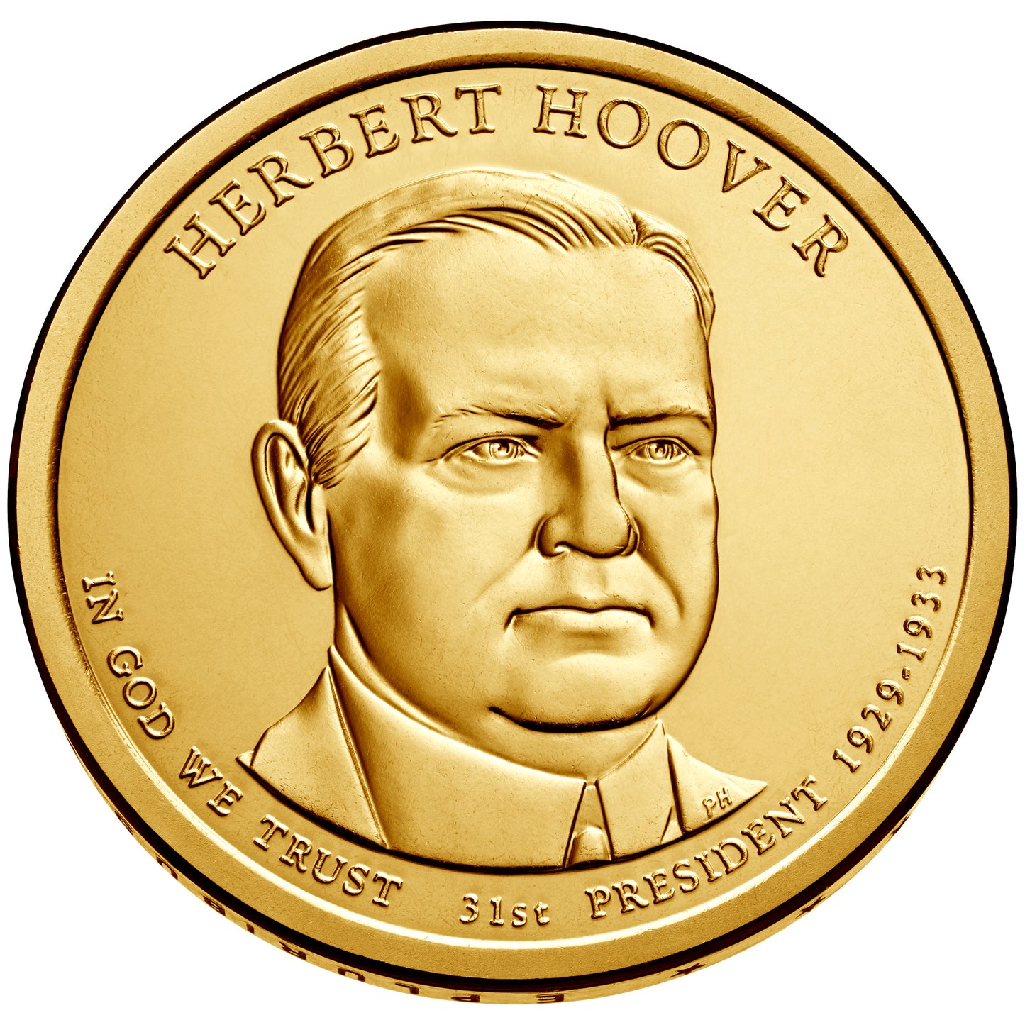 Herbert Hoover Presidential Dollar Lapel Pin, Uncirculated One Gold Dollar Coin Enamel Pin