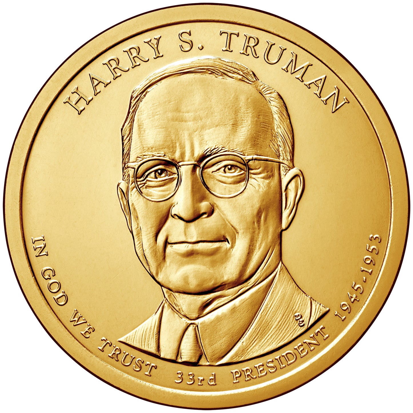 Harry Truman Presidential Dollar Lapel Pin, Uncirculated One Gold Dollar Coin Enamel Pin
