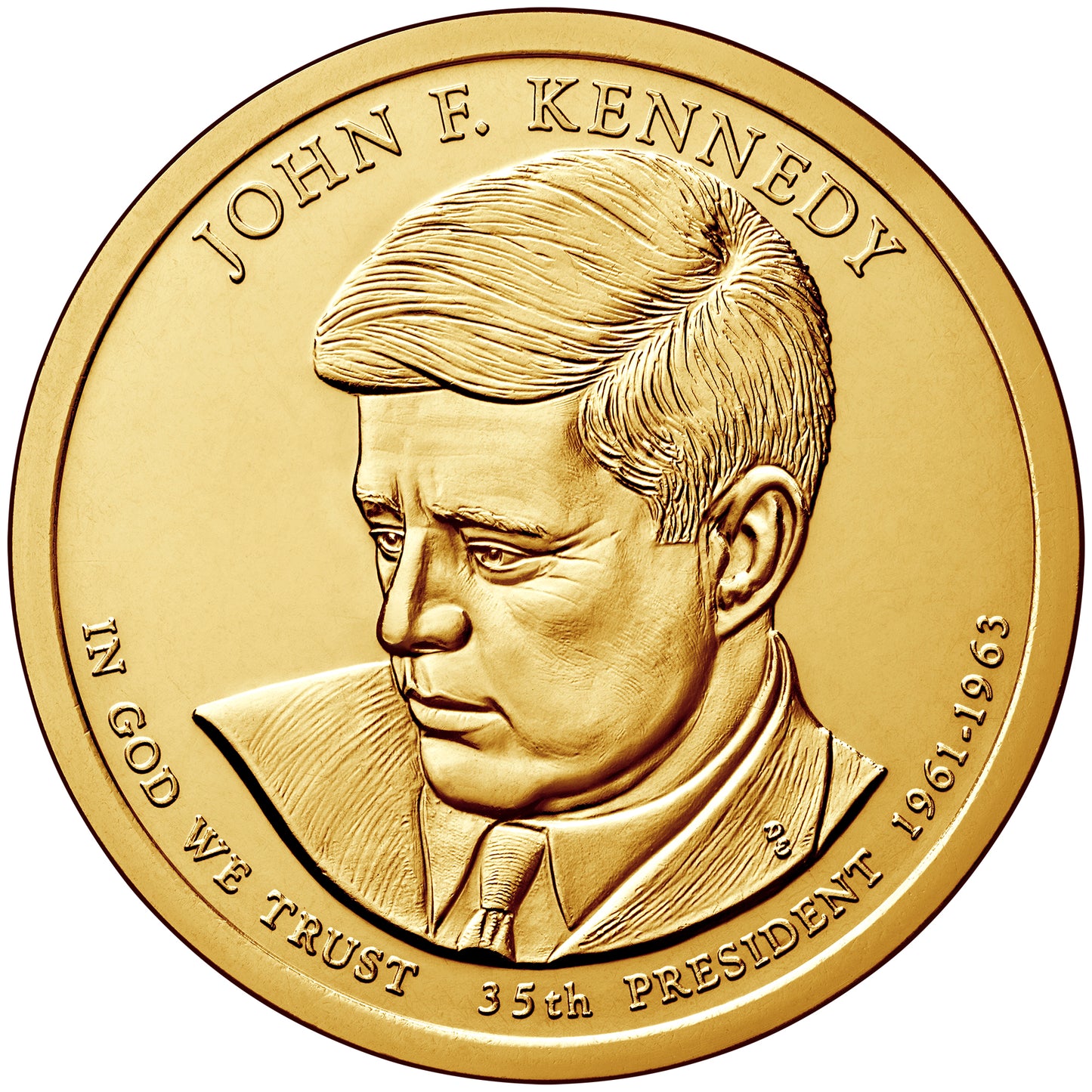 John F Kennedy Presidential Dollar Lapel Pin, Uncirculated One Gold Dollar Coin Enamel Pin JFK