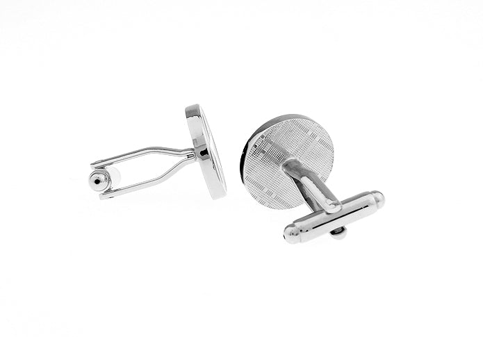 Black and white star cufflinks with polished metal finish and enamel star design