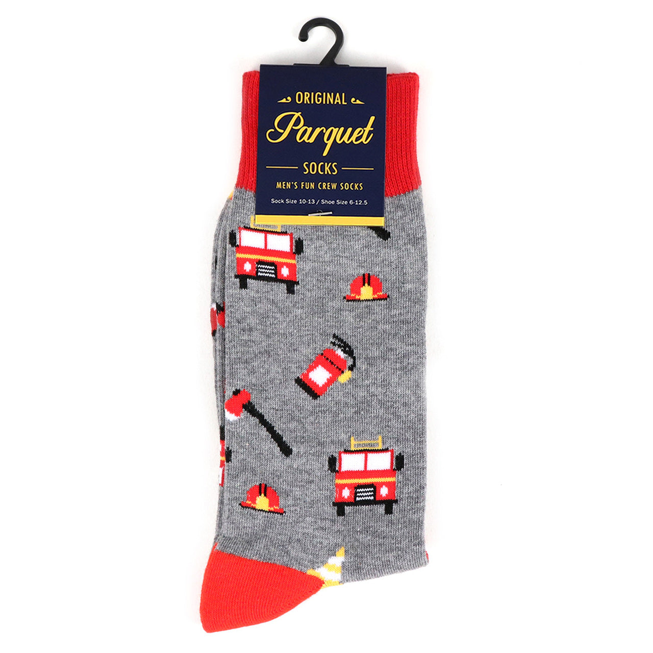Fun Socks Men's Firefighter Novelty Socks Grey and Red with Yellow Fireman Gift for Dad Firemen Socks