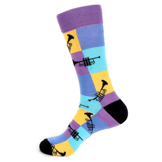 Men's Trumpet Novelty Socks Gift for Dad Fun Colors Musician Socks Music Band Lover Trumpet Player Socks