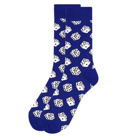 Men's Dice Novelty Socks Blue White Dice Las Vegas Nights Lucky Gambling Socks Fun Dad Gift Boyfriend Gift Gambling Clothes Dice Apparel