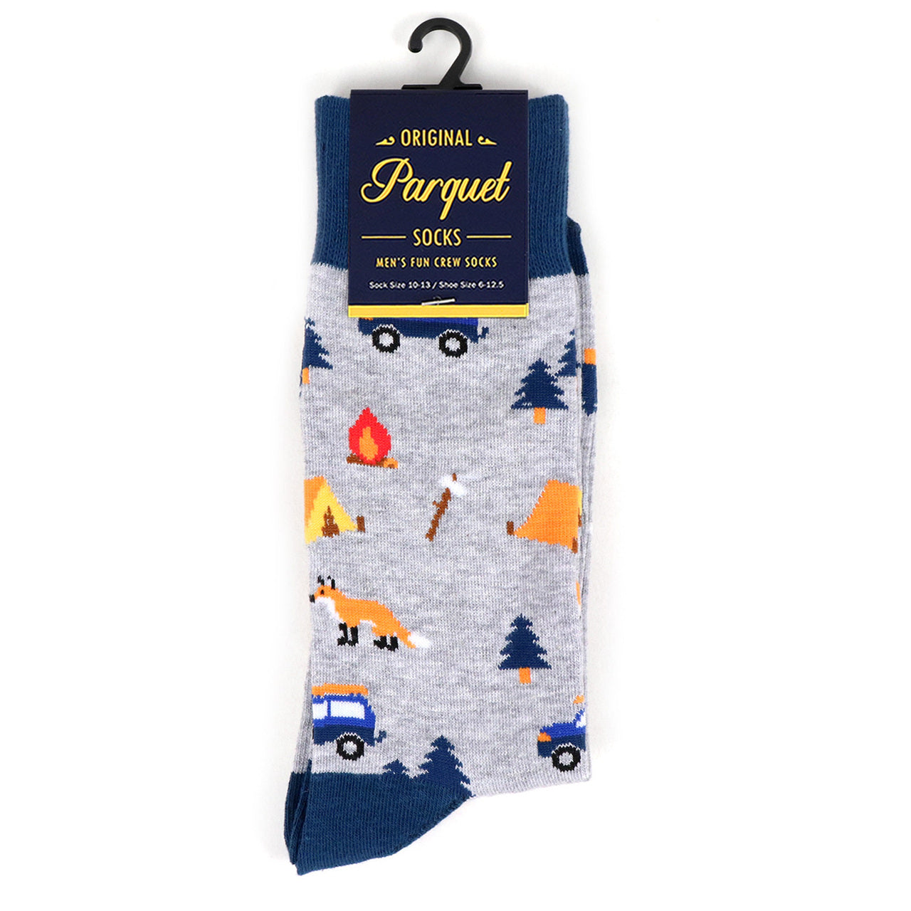 Fun Socks Men's Camping Novelty Socks Grey and Blue For Camping Outdoors Hiking Lovers Everywhere Dad Gifts