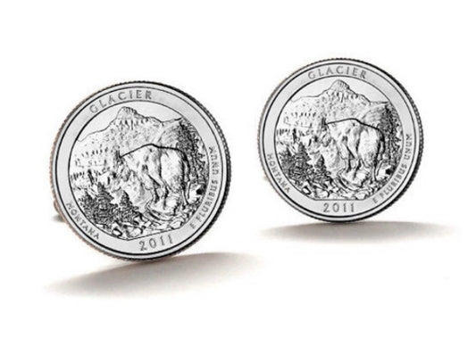 Glacier National Park Coin Cufflinks Uncirculated U.S. Quarter 2011 Cuff Links Enamel Backing Cufflinks