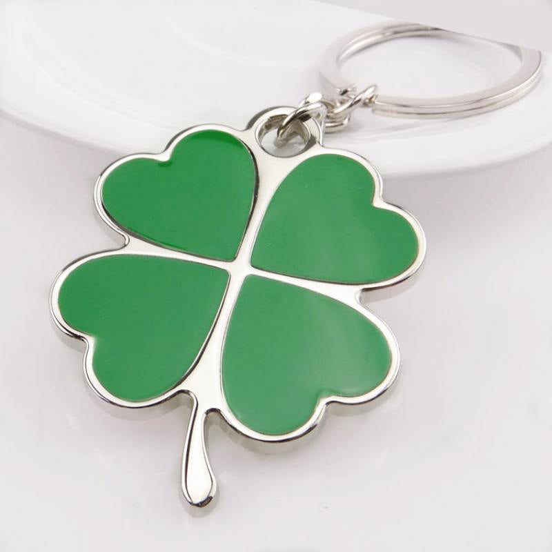 Lucky Four Leaf Clover Keychain Silver Rhodium Green Enamel 4 Leaf Clover Keyring Irish Love Key Chain St Patrick Day Key Ring