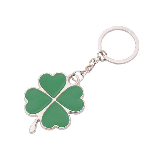 Lucky Four Leaf Clover Keychain Silver Rhodium Green Enamel 4 Leaf Clover Keyring Irish Love Key Chain St Patrick Day Key Ring