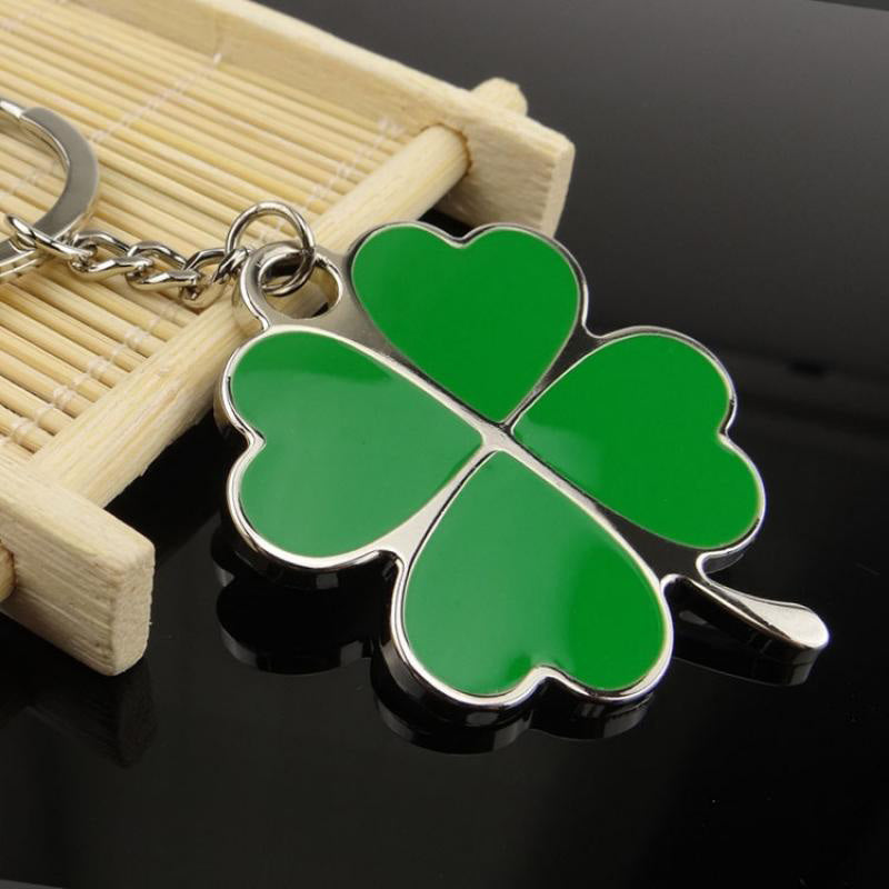 Lucky Four Leaf Clover Keychain Silver Rhodium Green Enamel 4 Leaf Clover Keyring Irish Love Key Chain St Patrick Day Key Ring