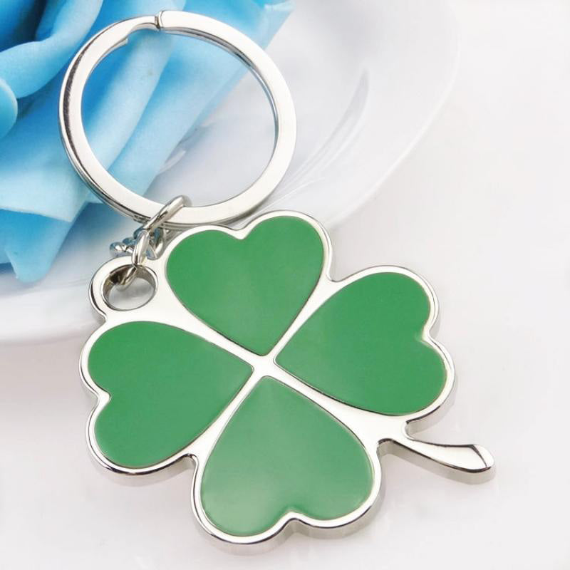 Lucky Four Leaf Clover Keychain Silver Rhodium Green Enamel 4 Leaf Clover Keyring Irish Love Key Chain St Patrick Day Key Ring