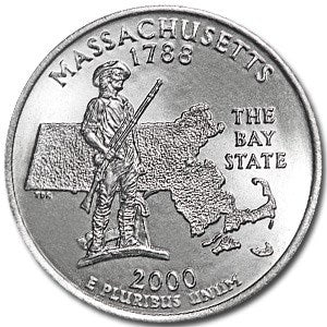 Massachusetts State Quarter Coin Lapel Pin Uncirculated U.S. Quarter 2000 Tie Pin