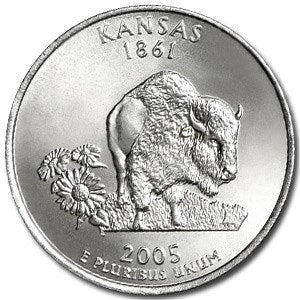 Kansas State Quarter Coin Lapel Pin Uncirculated U.S. Quarter 2005 Tie Pin