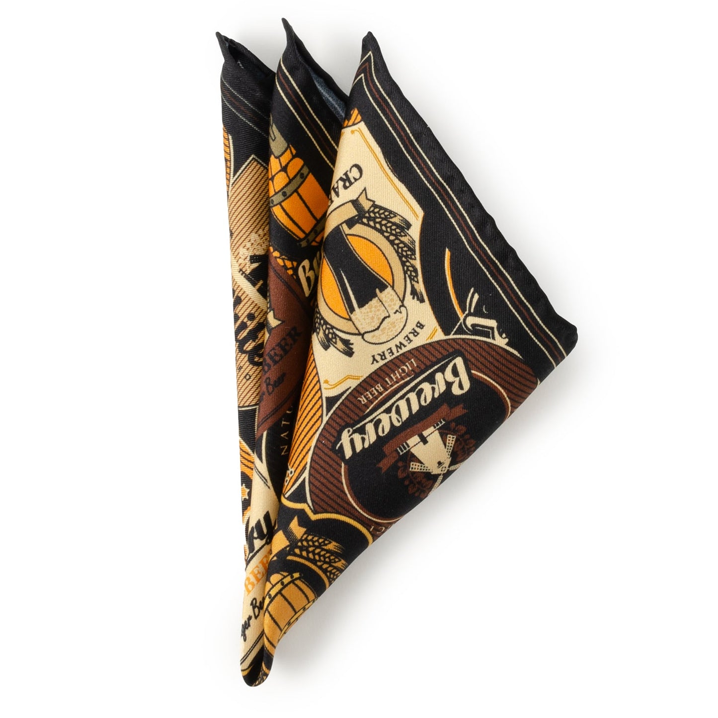 Folded beer-themed napkin with brand logo on a white background