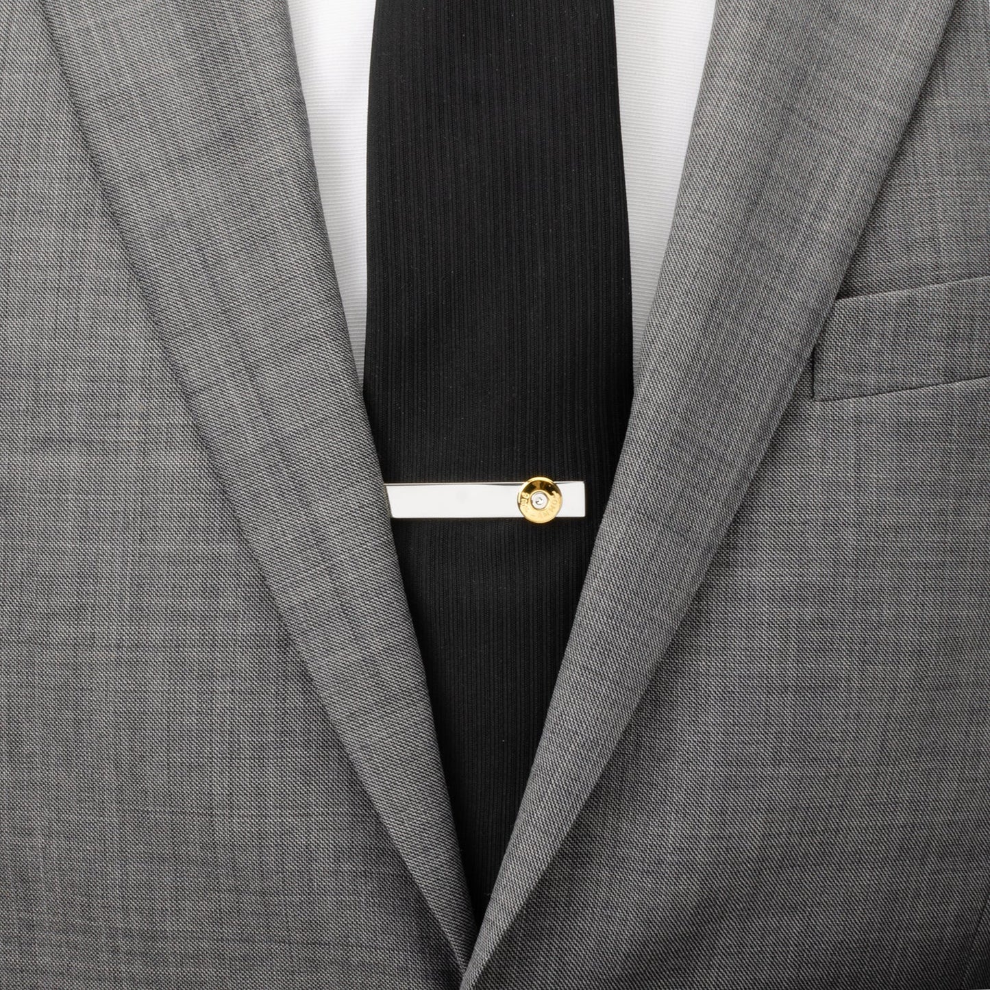 Silver tie clip with bullet detail – bold men’s gift for gun enthusiasts
