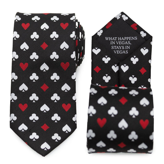 Card Suits Vegas Hidden Message Black Men's Tie