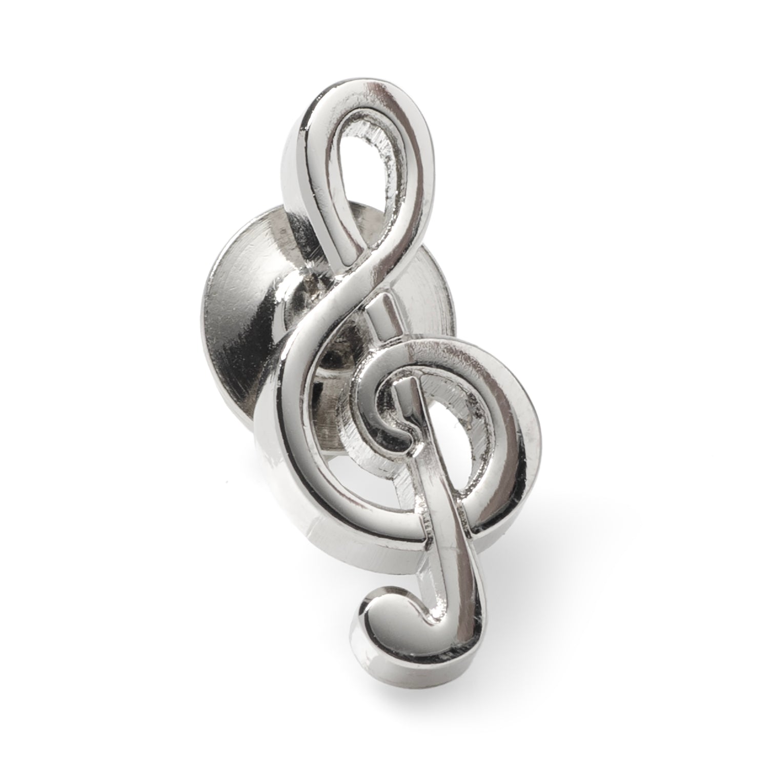 Silver music note charm on a white background