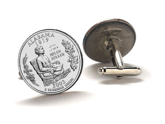 Alabama State Quarter Coin Cufflinks Uncirculated U.S. Quarter 2003 Cuff Links Enamel Backing Cufflinks