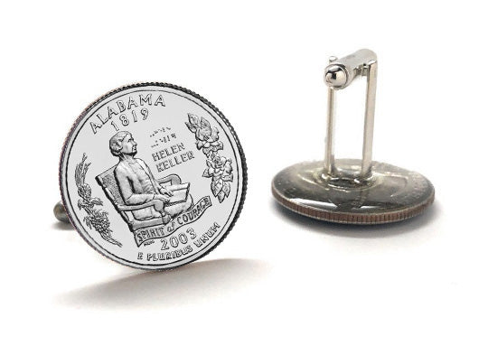 Alabama State Quarter Coin Cufflinks Uncirculated U.S. Quarter 2003 Cuff Links Enamel Backing Cufflinks