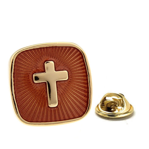 Amber Gold Cross Design Lapel Pin – Radiate Elegance and Faith Enamel Pin