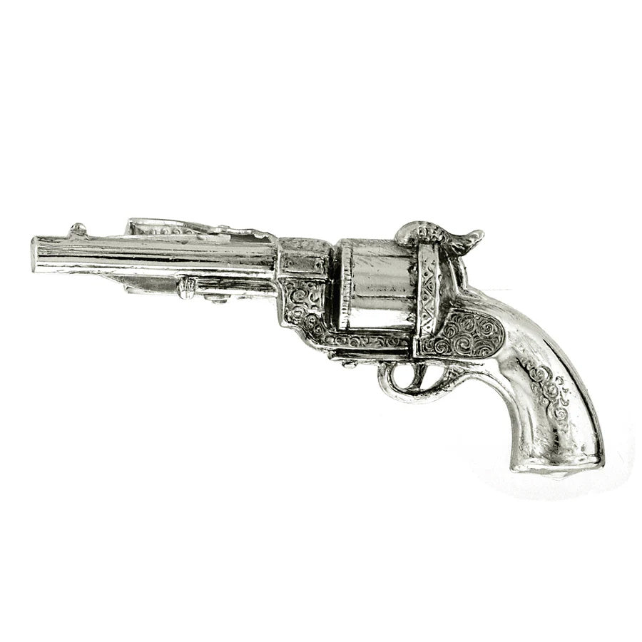 Antique Silver Pistol Gun Tie Clip Old School Revolver Tie Bar