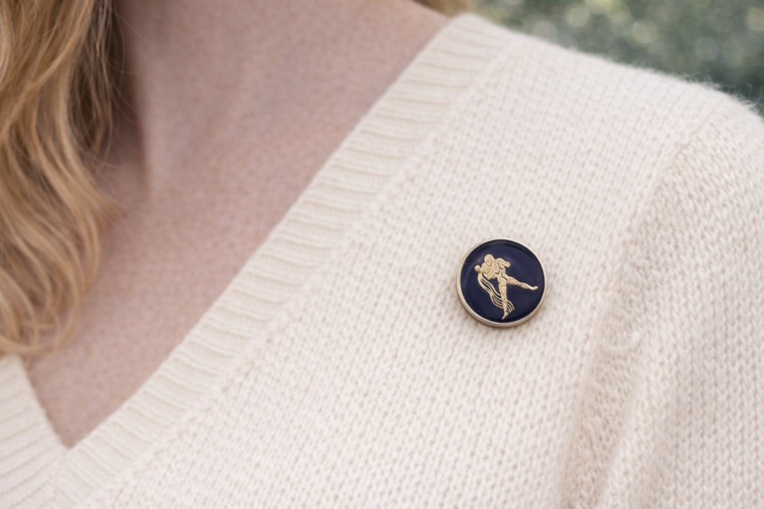 Aquarius Zodiac Water Bearer Lapel Pin – Gold and Navy Enamel Astrology Gift