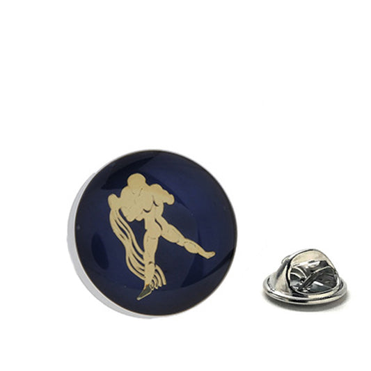 Gold and navy enamel Aquarius water bearer lapel pin with clutch backing – zodiac astrology accessory